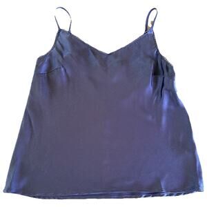 Monday Fun Women's Navy Blue Satin Sleeveless Cami Top Lace Adj. Straps Medium